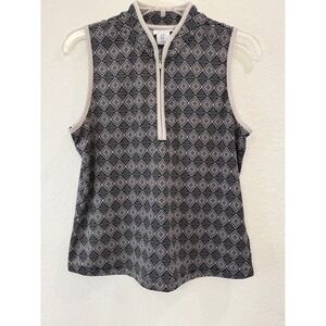 Sigrid Olsen Golf & Tennis‎ Sleeveless Mock Neck Top Black Pattern M